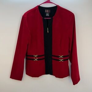 R&K Originals Petite Red Blazer Jacket 14P Gold Hardware